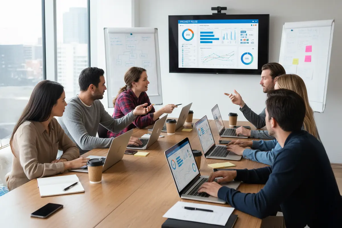 Equipo trabajando con tecnología de intranet